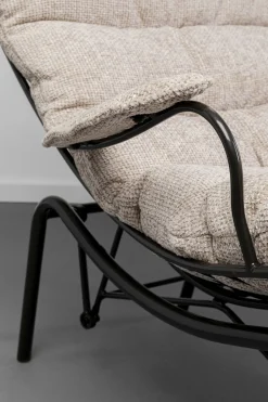 Fotele*KARE Design Fotel Beżowy Z Podnóżkiem Funkcja Bujania Nogi Czarne