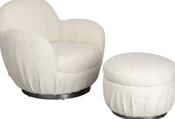 Fotele*KARE Design Fotel Biały Obrotowy Skandynawski Boucle Do Salonu 88x90 Cm