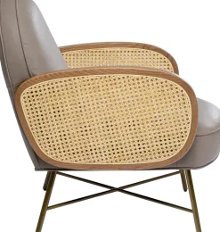 Fotele*KARE Design Fotel Boho Szary Skóra Semianilinowa Podłokietniki Naturalno-brązowe 60x80 Cm