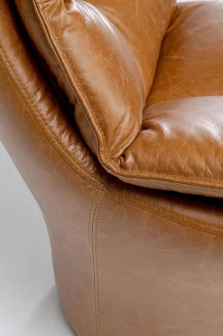 Fotele*KARE Design Fotel Brązowy Pikowany Skóra Semianilinowa 86x96 Cm