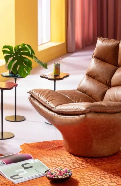 Fotele*KARE Design Fotel Brązowy Pikowany Skóra Semianilinowa 86x96 Cm