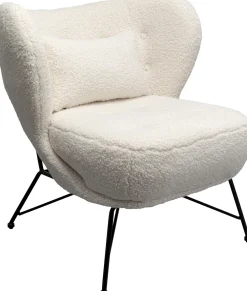 Fotele*KARE Design Fotel Do Salonu Biały Boucle Nogi Czarne Stalowe 80x83 Cm