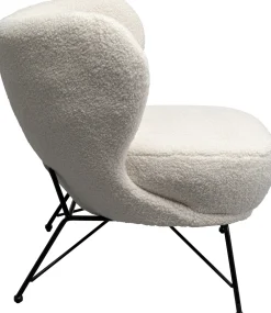 Fotele*KARE Design Fotel Do Salonu Biały Boucle Nogi Czarne Stalowe 80x83 Cm