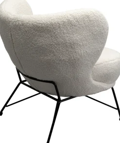 Fotele*KARE Design Fotel Do Salonu Biały Boucle Nogi Czarne Stalowe 80x83 Cm