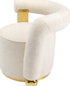 Fotele*KARE Design Fotel Do Salonu Glamour Tkanina Pluszowa Biała Podstawa Złota 75x83 Cm