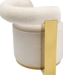 Fotele*KARE Design Fotel Do Salonu Glamour Tkanina Pluszowa Biała Podstawa Złota 75x83 Cm