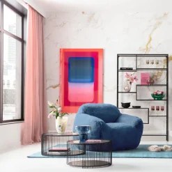 Fotele*KARE Design Fotel Duży Niebieski Tkanina Futrzana 105 Cm