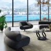 Fotele*KARE Design Fotel Duży Obrotowy Tapicerka Szaroniebieska Nogi Czarne 82x95 Cm