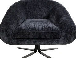 Fotele*KARE Design Fotel Duży Obrotowy Tapicerka Szaroniebieska Nogi Czarne 82x95 Cm