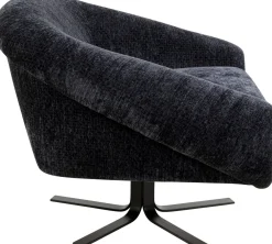 Fotele*KARE Design Fotel Duży Obrotowy Tapicerka Szaroniebieska Nogi Czarne 82x95 Cm