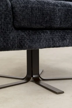 Fotele*KARE Design Fotel Duży Obrotowy Tapicerka Szaroniebieska Nogi Czarne 82x95 Cm