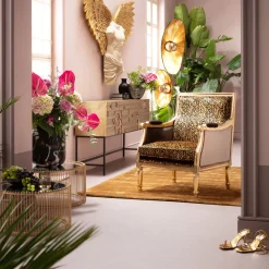Fotele*KARE Design Fotel Glamour Do Salonu Panterka Rama Złota 70x98 Cm