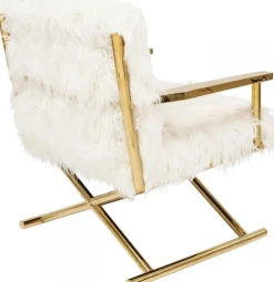 Fotele*KARE Design Fotel Mr. Fluffy 68x87 Cm Biało-złoty