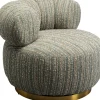 Fotele*KARE Design Fotel Obrotowy Boucle Niebieskie Paski Podstawa Złota 95x70 Cm