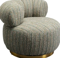 Fotele*KARE Design Fotel Obrotowy Boucle Niebieskie Paski Podstawa Złota 95x70 Cm