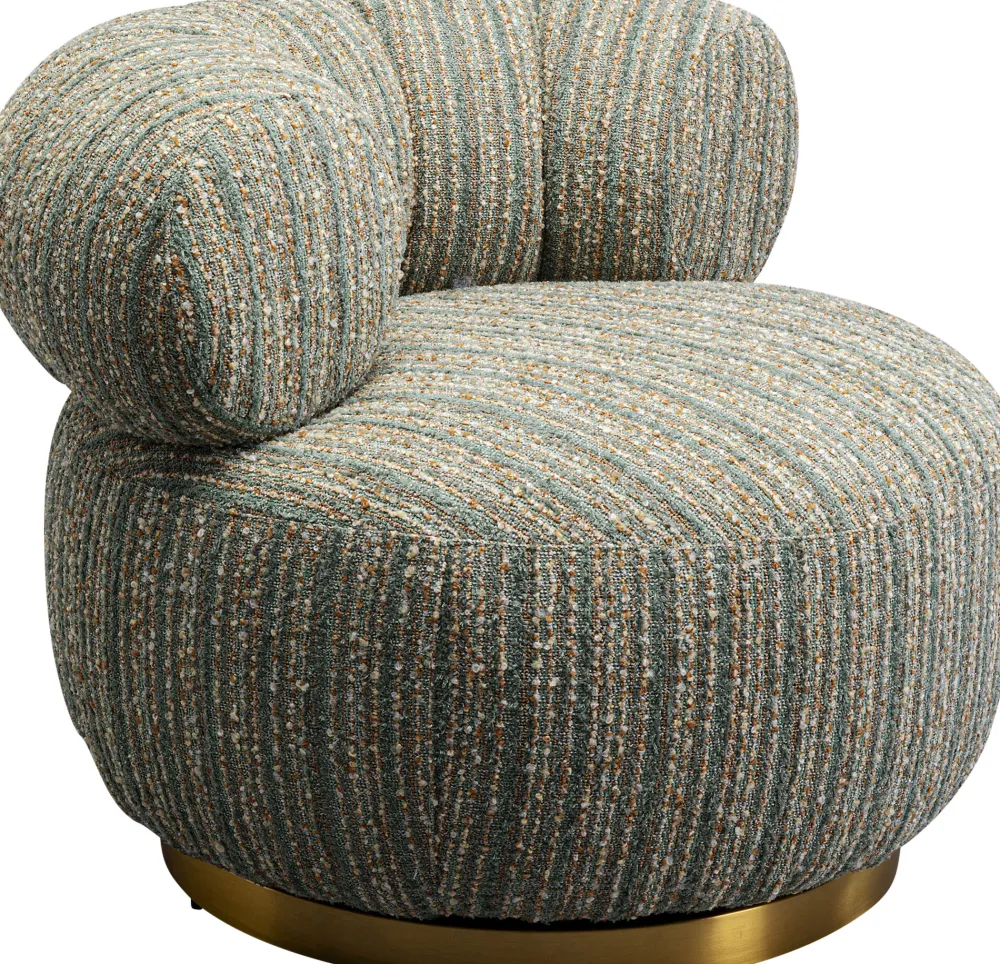 Fotele*KARE Design Fotel Obrotowy Boucle Niebieskie Paski Podstawa Złota 95x70 Cm