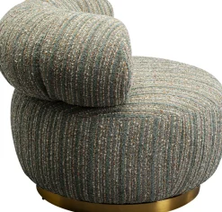 Fotele*KARE Design Fotel Obrotowy Boucle Niebieskie Paski Podstawa Złota 95x70 Cm