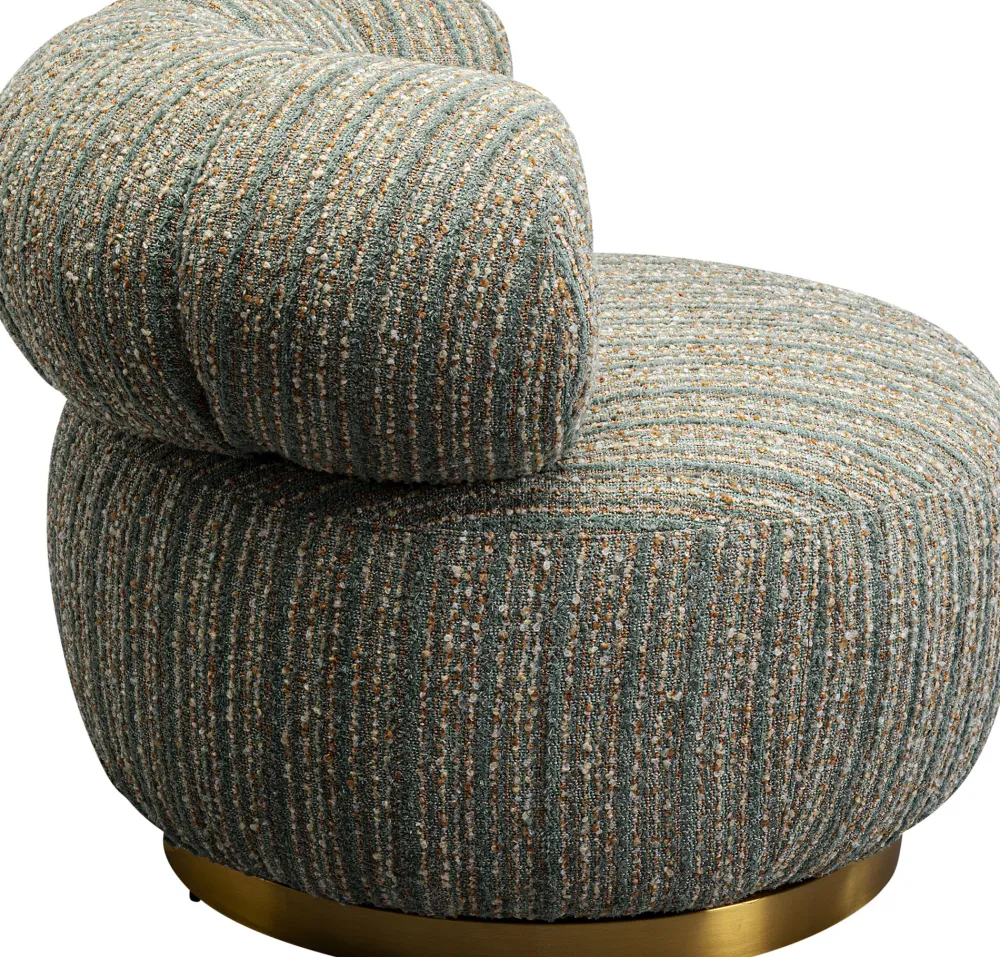 Fotele*KARE Design Fotel Obrotowy Boucle Niebieskie Paski Podstawa Złota 95x70 Cm