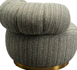 Fotele*KARE Design Fotel Obrotowy Boucle Niebieskie Paski Podstawa Złota 95x70 Cm