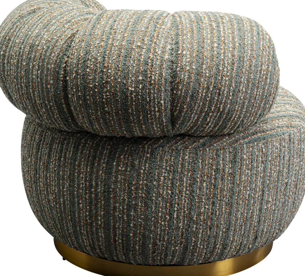 Fotele*KARE Design Fotel Obrotowy Boucle Niebieskie Paski Podstawa Złota 95x70 Cm