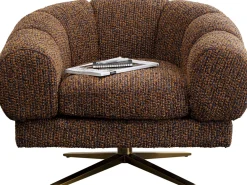 Fotele*KARE Design Fotel Obrotowy Brązowy Nogi Złote Stalowe 95x68 Cm