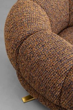 Fotele*KARE Design Fotel Obrotowy Brązowy Nogi Złote Stalowe 95x68 Cm