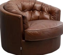 Fotele*KARE Design Fotel Obrotowy Brązowy Pikowany Skóra Semianilinowa 90x71 Cm