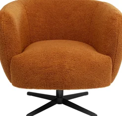 Fotele*KARE Design Fotel Obrotowy Brązowy Tkanina Pluszowa Nogi Czarne Stalowe 77x75 Cm