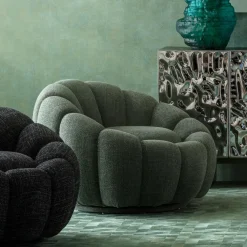 Fotele*KARE Design Fotel Obrotowy Do Salonu Tkanina Melanżowa Zielona 94x66 Cm