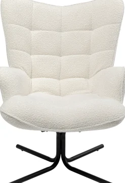 Fotele*KARE Design Fotel Obrotowy Do Salonu Tkanina Boucle Kremowa Nogi Czarne