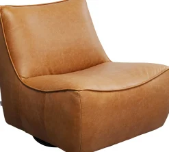 Fotele*KARE Design Fotel Obrotowy Ekskluzywny Brązowy Skóra Naturalna 91x85 Cm