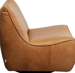 Fotele*KARE Design Fotel Obrotowy Ekskluzywny Brązowy Skóra Naturalna 91x85 Cm