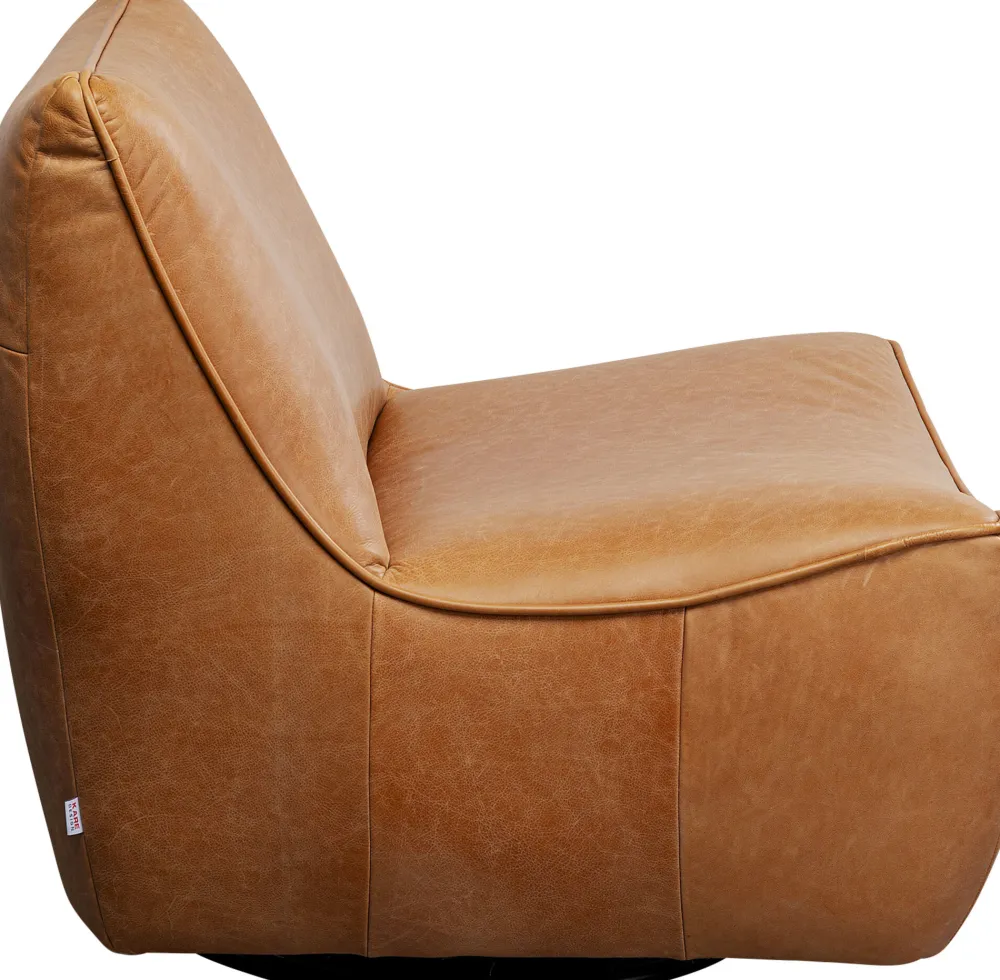 Fotele*KARE Design Fotel Obrotowy Ekskluzywny Brązowy Skóra Naturalna 91x85 Cm