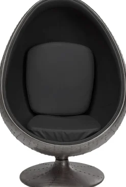 Fotele*KARE Design Fotel Obrotowy Jajo Aluminium Kolor Gunmetal I Czarna Tapicerka 96x136 Cm