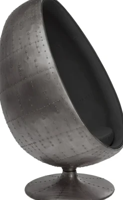 Fotele*KARE Design Fotel Obrotowy Jajo Aluminium Kolor Gunmetal I Czarna Tapicerka 96x136 Cm
