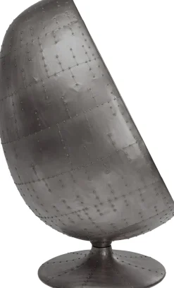 Fotele*KARE Design Fotel Obrotowy Jajo Aluminium Kolor Gunmetal I Czarna Tapicerka 96x136 Cm