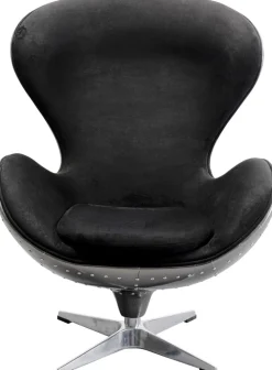 Fotele*KARE Design Fotel Obrotowy Loft Aluminium Kolor Gunmetal I Czarna Tapicerka 82x106 Cm