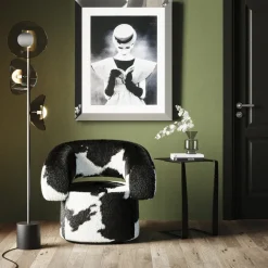 Fotele*KARE Design Fotel Obrotowy Maye Cow 76x86 Cm Skóra Naturalna