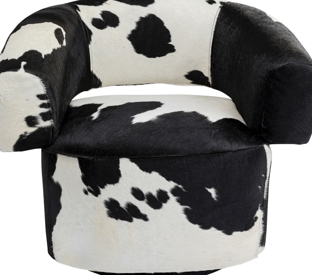 Fotele*KARE Design Fotel Obrotowy Maye Cow 76x86 Cm Skóra Naturalna
