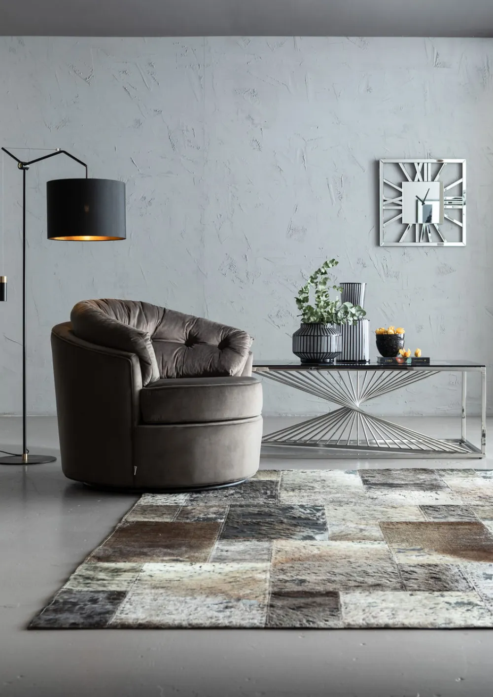Fotele*KARE Design Fotel Obrotowy Music Hall 90x71 Cm Szary