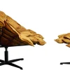 Fotele*KARE Design Fotel Obrotowy Musztardowy Z Podnóżkiem Podstawa Czarna Stalowa 82x80 Cm