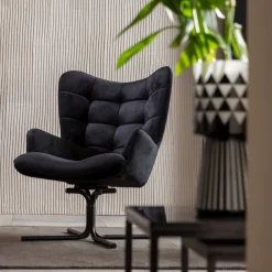 Fotele*KARE Design Fotel Obrotowy Oscar Velvet 82x95 Cm Czarny