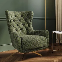 Fotele*KARE Design Fotel Obrotowy Pikowany Zielony Nogi Złote 80x90 Cm