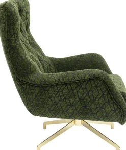 Fotele*KARE Design Fotel Obrotowy Pikowany Zielony Nogi Złote 80x90 Cm