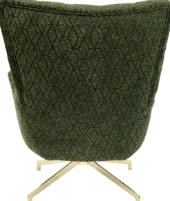 Fotele*KARE Design Fotel Obrotowy Pikowany Zielony Nogi Złote 80x90 Cm