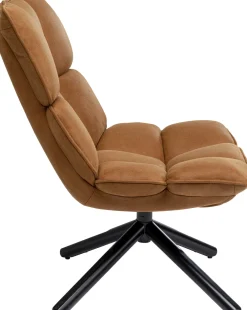 Fotele*KARE Design Fotel Obrotowy Tapicerka Brązowa Nogi Czarne Stalowe 68x94 Cm