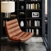 Fotele*KARE Design Fotel Obrotowy Tapicerowany Brązowa Ekoskóra Nogi Czarne Stalowe 75x87 Cm
