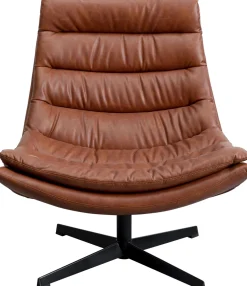 Fotele*KARE Design Fotel Obrotowy Tapicerowany Brązowa Ekoskóra Nogi Czarne Stalowe 75x87 Cm