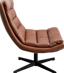 Fotele*KARE Design Fotel Obrotowy Tapicerowany Brązowa Ekoskóra Nogi Czarne Stalowe 75x87 Cm