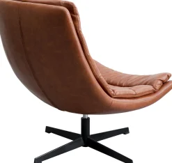Fotele*KARE Design Fotel Obrotowy Tapicerowany Brązowa Ekoskóra Nogi Czarne Stalowe 75x87 Cm
